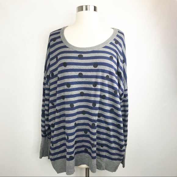 Lane Bryant Polka Dot Striped Sweater - Picture 2 of 6